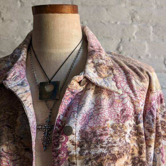 Vintage Corduroy Jacket Spring Floral Coat Paisley Lightweight Shacket 90s Large - Picture 2 of 8